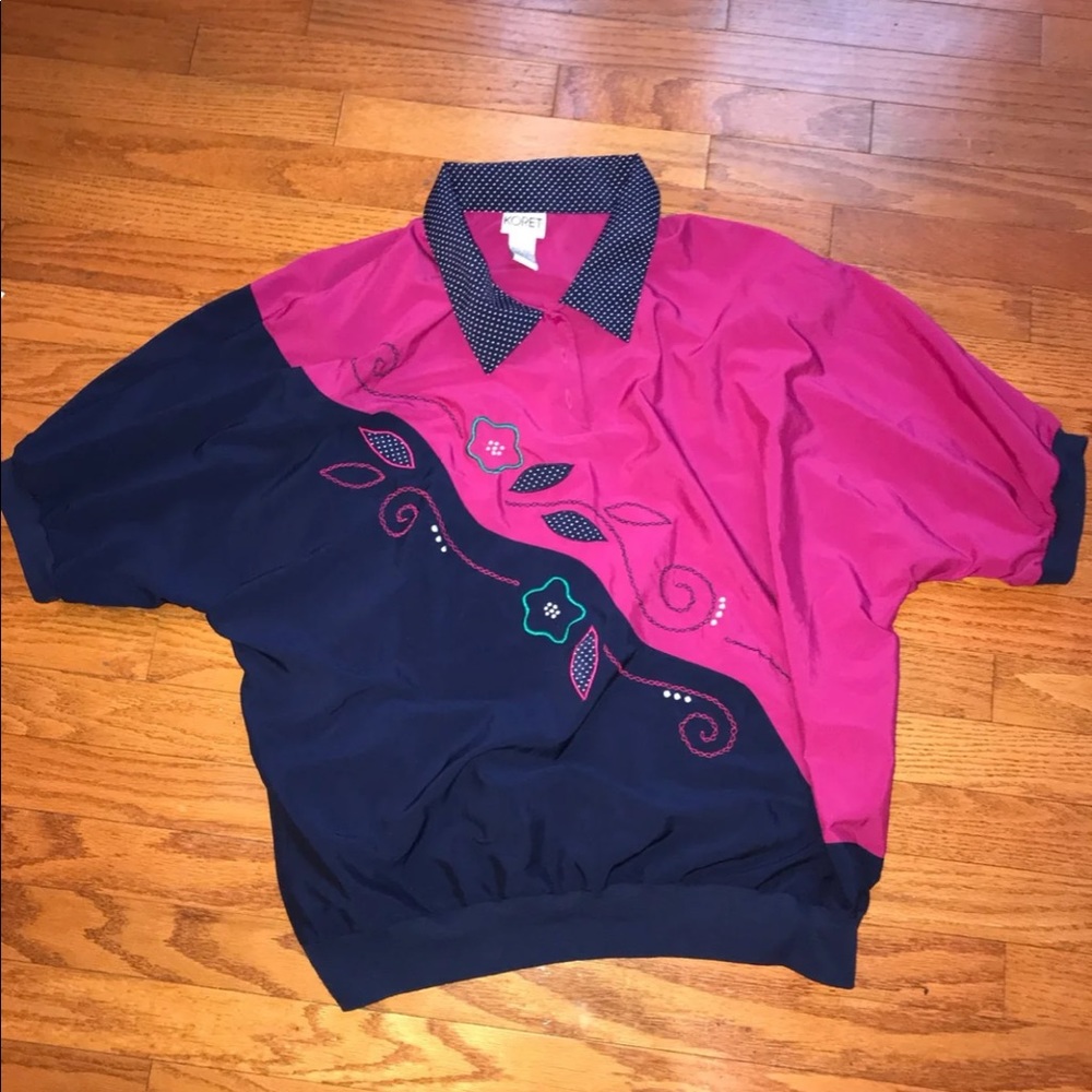 VINTAGE Colorblock Plus Size Floral Puffer Blouse